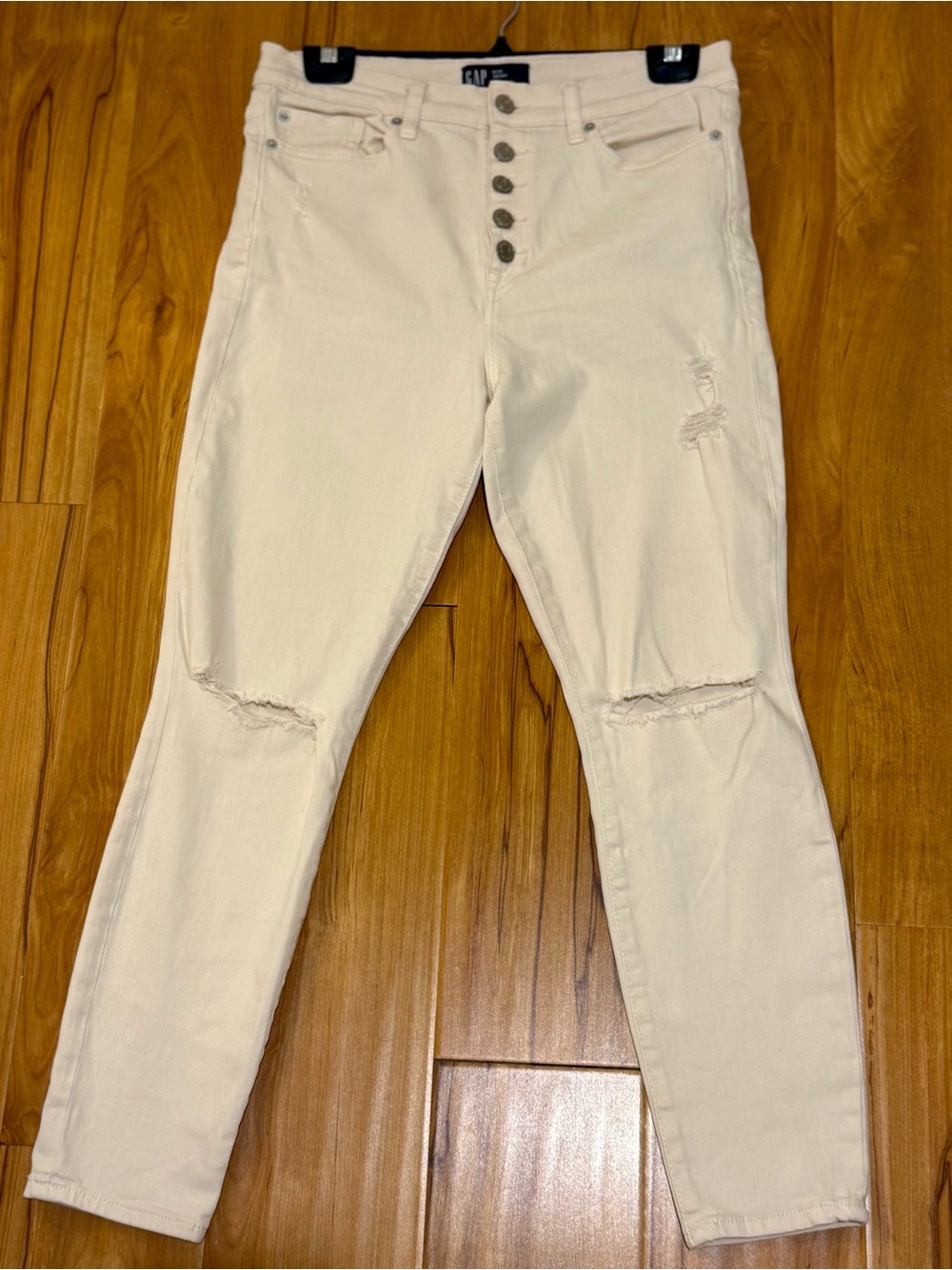 GAP Off-White High-Rise Button-Fly Distressed Jeans 8/29 SHORT